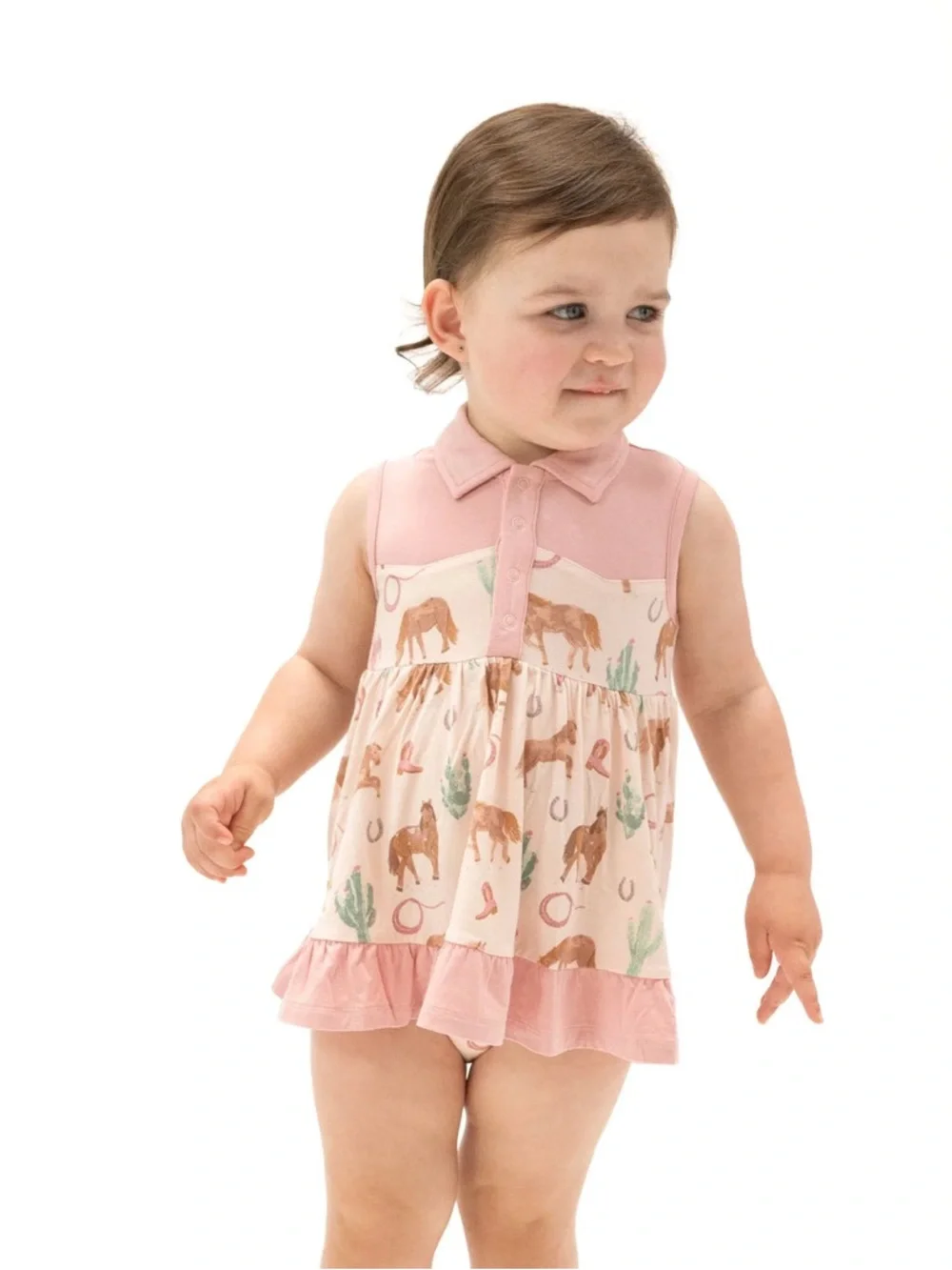Angel Dear Pink Cowboy Bodysuit Dress Western Horses - 12 Mo